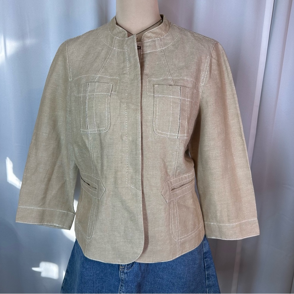 Kasper Petite Linen Blend 3/4 Sleeve Jacket Sz 12P Woven Hook Closure * READ - Picture 4 of 13